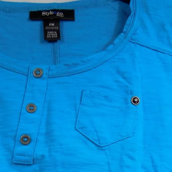 Style & Co. Ruched Sleeve One-Pocket Henley Size Petite Medium - Picture 2 of 5